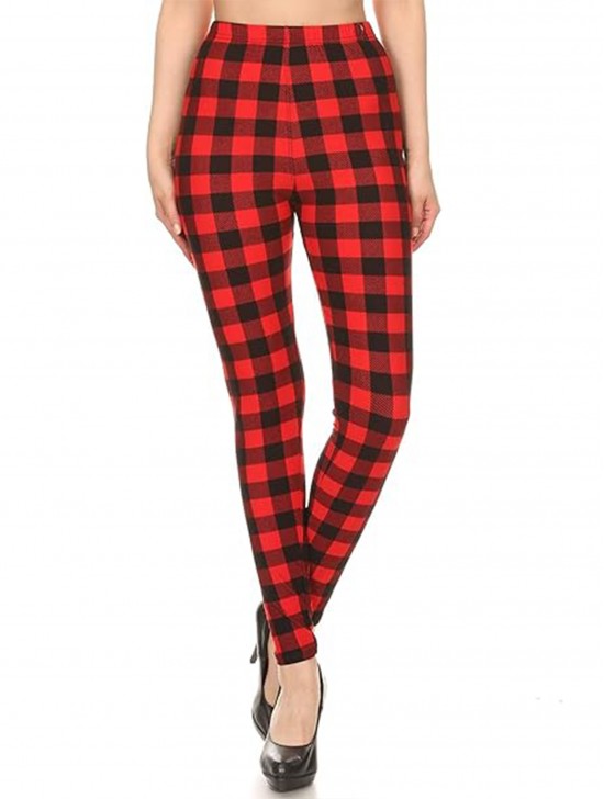 Plus Size Buffalo Plaid Print Stretchy Legging